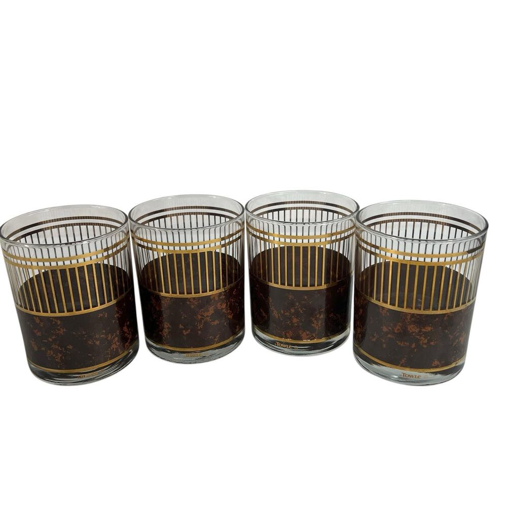 TOWLE Vtg Set of 4 Double Old Fashion Whiskey Highball Glasses MCM Barware Retro